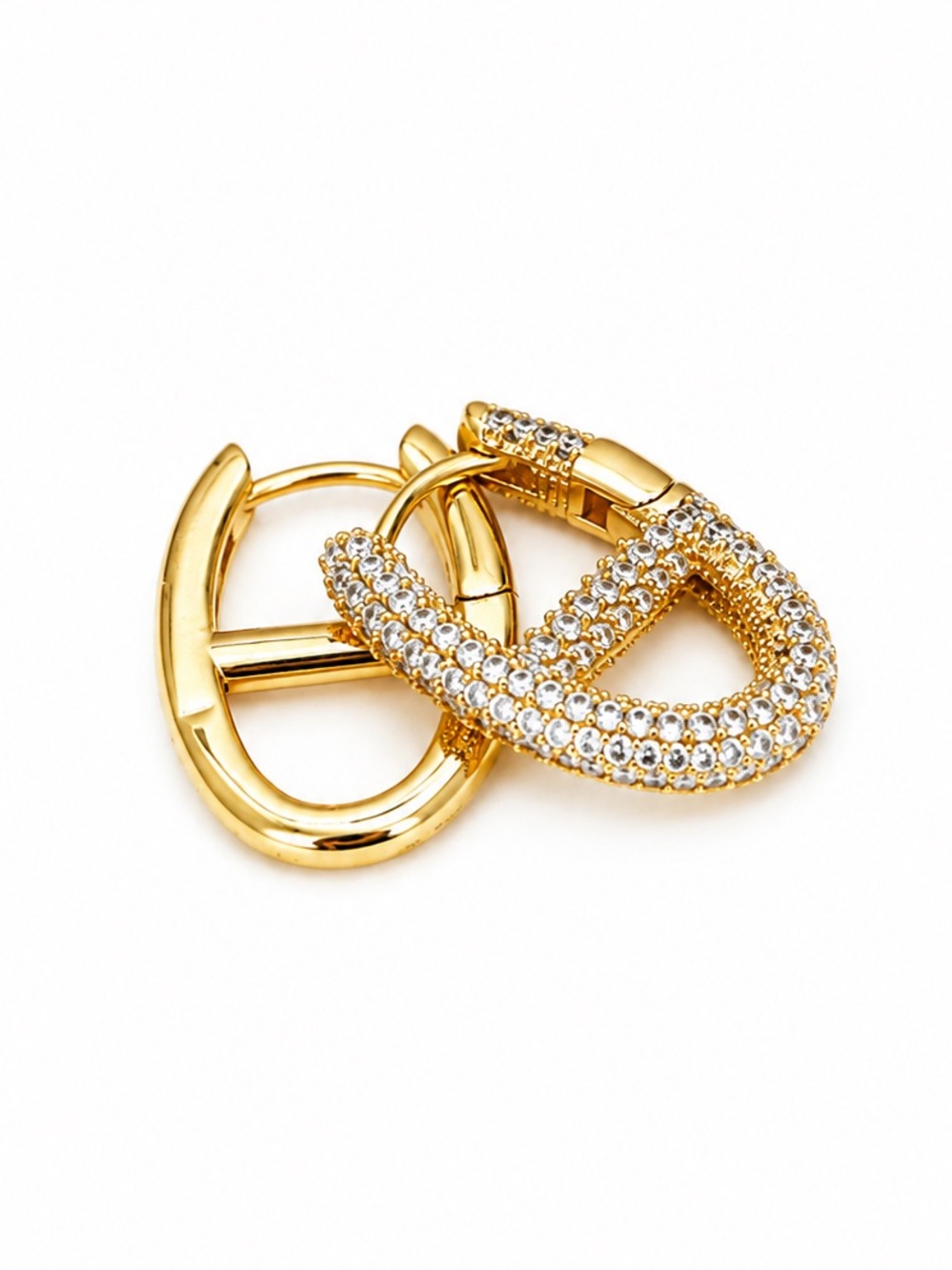 14K Gold Plated Pavé CZ Mismatched Huggie Hoop Earrings | Anchor Mariner Link